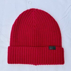 Coach Red Wool Ribbed Beanie Hat